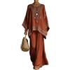 Mfhmom Completo Lino Donna Estivo Boho Chic 2 Pezzi Top Kaftano Vintage e Pantaloni Gamba Larga Tuta Elegante Cerimonia Set Leggero Taglie Forti Spiaggia Vacanze Streetwear Casual Outfit (02,L)