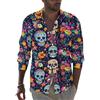 TZTTZT Camicie a maniche lunghe da uomo con stampa teschio in stile bohémien, camicie casual elasticizzate da uomo con bottoni, vestibilità regolare, multicolore, XL