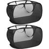 Neuytiky 2 Pezzi Cesto Portabiancheria Pieghevole 75L - pop up cesto biancheria sporca 36×36×58 cm con manico, borsa lavanderia in rete traspirante, portabiancheria salvaspazio per bagno, dormitorio, Nero