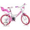 Dino Bikes Bicicletta Per Bambina 16 Pollici Bianca Con Rotelline Stabilizzatrici