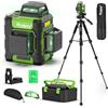 Huepar Livella Laser Autolivellante 3x360°,Huepar 45m Livello Laser Verde 12 Linee con 1,27M Treppiede, Base Magnetico, Modalità Impulso per esterni, 4000mAh Batteria al Litio, Custodia Rigida-HM03CGT