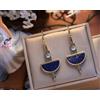 Boucles D'Oreille Dorate Art Déco Lapis Blu Demi Cerchio Vintage Antico SB2