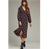 Freemans Floreale Vestito Midi con Stampa IN Rosso/Nero UK 20 Forti (fm242-11)