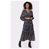 HEINE Stampa Floreale a Strati Abito IN Blu Navy UK 20 Forti (fm246-11)
