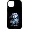 UFO Moon Society Custodia per iPhone 15 Plus Alien UFO Greys Full Moon Storm Space Design monocromatico