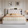 FAAMEPBO Letto Matrimoniale 160x190 con Contenitore Idraulico, Letto Imbottito in Velluto con LED RGB e USB/Type-C, Testiera con Ripiani Portaoggetti, Struttura Letto con Rete a Doghe (Beige-a, 160x190)