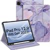FINTIE Custodia per iPad Pro 12.9 6a/5a/4a/3a Generazione 2022/2021/2020/2018 con Pencil Holder, Multi-angli Slim Cover Case con Pocket e Auto Svegliati/Sonno, Lilla Marble
