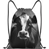 Generic Zaino con Coulisse Black White Cow Face Sacchetta Sportiva Pieghevole Sportiva Zainetto Impermeabile Borsa con Coulisse per Unisex Spiaggia Viaggi