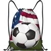 Generic Zaino con Coulisse Soccer USA American Flag Sportiva Zainetto Pieghevole Sacca da Palestra Grande capacità Drawstring Backpack per Unisex Vacanze Spiaggia
