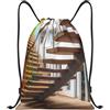 Generic Zaino con Coulisse Stairs Borsa con Coulisse Grande capacità Drawstring Backpack Pieghevole Sacca da Palestra per Scuola Vacanze Viaggi