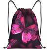 Generic Zaino con Coulisse Pink Butterfly Drawstring Backpack Pieghevole Sacca da Palestra Leggero Borsa con Coulisse per Vacanze Scuola Unisex