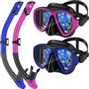 ACQCES Dry Top - Set di 2 maschere da snorkeling per adulti, maschera per immersioni subacquee e snorkeling, anti appannamento, pacchetti per snorkeling, in vetro temperato, vista panoramica, copertura per
