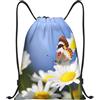 Generic Zaino con Coulisse Butterfly On Flower Sacchetta Sportiva Impermeabile Sacca da Palestra Pieghevole Drawstring Backpack per Unisex Scuola Vacanze