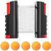 VOSSOT Rete da ping pong allungabile, portatile, rete da ping pong con 5 palline da ping pong, rete di ricambio portatile per principianti ed esperti, per esterni e interni, lunghezza massima 165 cm