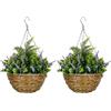 EasyComfort Set 2 Piante Finte di Lavanda con Vaso e Gancio, in PE e Vimini, Ø25x34 cm, Verde e Viola