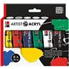 Marabu 1220000000091 Artist - Set di colori acrilici di qualità artistica, a base d'acqua, consistenza pastosa, altamente pigmentata, ottima brillantezza e opacità, 6 x 22 ml