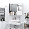 kleankin Specchio da Bagno con 2 Ripiani Laterali e Ripiano Inferiore, Specchio Moderno con Montaggio a Parete, in MDF e Vetro, 60x10x48 cm, Bianco