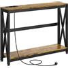 HOMCOM Consolle da Ingresso con Prese di Corrente e USB, Tavolo Consolle Salvaspazio a 2 Livelli in Stile Industriale in Legno e Acciaio, 100x24x75cm, Marrone