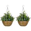 Outsunny Set 2 Piante Finte di Lisianthus con Vaso e Gancio, in PE e Vimini, Ø25x34 cm, Verde e Viola