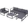 Outsunny Set da giardino 6 pezzi con divano da giardino, set da lounge da giardino in alluminio + poliestere + vetro temperato grigio con cuscini per 4-5 persone