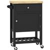 HOMCOM Carrello da Cucina su Ruote, Carrello di Servizio con Piano in Legno di Hévéa e Cassetto, 63,5x40x90 cm, Nero | Aosom Italy