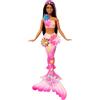 Barbie - Sirena Magia Floreale, dai capelli castani con ciocche viola, coda sfumata e fascia con perle, magica sorpresa e fiori che sbocciano inclusi, giocattolo per bambini, 3+ anni, JDM73, Rosa