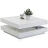 Hela Tische, Andy - Tavolino da divano, tavolo da soggiorno quadrato, materiale a base di legno, piano del tavolo girevole a 360°, bianco, 67 x 67 x 35 cm