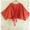 Wrap Top avvolgente in seta / blusa crop arancione Boho Festival manica a...