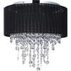 Relaxdays Lampadario Cristalli, Paralume in Organza, Attacco G9, 5 Luci, Lampada da Soffitto, 39x40 cm, Nero/Argento