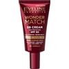 Eveline Cosmetics Wonder Match BB Cream SPF 50, crema giorno colorata per lucentezza satinata e idratazione, copertura costruibile con acido ialuronico, niacinamide e CICA