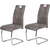 Hela Tische, Flora II - Set di 2 sedie cantilever da cucina, microfibra di colore grigio effetto vintage, struttura tubolare a sezione circolare in metallo cromato, schienale con impugnatura