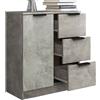 Shally Dogan Credenza in Legno Cemento Cassettiera Consolle 1 Anta e 3 Cassetti Salvaspazio