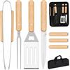 ALPINA Set 4 Pezzi Accessori per Barbecue con Valigetta Pieghevole con Manico in Legno