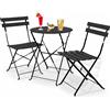 BAKAJI Set 3 Pezzi Giardino Tavolo con 2 Sedie Bistrot Pieghevole Modello Parigi Nero