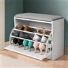 BAKAJI Scarpiera Panca 1 Anta Tripla Profondità con Seduta in Tessuto Grigio 60x30x48