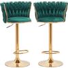 BAKAJI Set 2 Sgabelli da Cucina Schienale Intrecciato in Velluto Verde e Struttura Oro