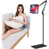 Awlbstruse Supporto da pavimento per tablet con doppia base di peso, supporto per telefono regolabile in altezza/braccio estensibile per tablet, compatibile con iPhone, iPad, Galaxy Tab, Kindle o altri telefoni