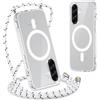 Yoedge Magnetica Trasparente Cover per Samsung Galaxy A26 con Cordino, [Compatibile con MagSafe] Custodia con Collana Sottile Morbida Silicone TPU Antiurto Bumper Protettivo Case con Magneti, Bianco