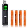 Pickle Power AAAA, 4 Batterie ricaricabili NI-Mh AAAA da 500 mAh con Caricatore USB per Surface Pen/Touch Pen/Google pixebook, spazzolini da denti/mouse