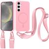 Jrkvniv Cover per Samsung Galaxy S24 Plus / S25 Plus con Cordino [Compatibile con MagSafe ] Custodia con Regolabile Laccio Collana Sottile Silicone AntiGraffio Case per Samsung S24 Plus/S25 Plus, Rosa