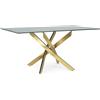 Bizzotto Tavolo rettangolare 160x90cm con top in vetro 8mm fumè e gambe incrociate in acciaio dorato | George