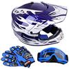 Samger Samger Samger DOT Youth Bambini Off Road Casco da Cross Caschi Dirt Bike ATV Casco da Moto Guanti+ Occhiali (S, Blu)