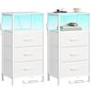 SONGMICS BELLAH Collezione - Comodino con Prese, Tavolino con LED Regolabile Controllato da APP, 1 Ripiano, 3 Cassetti, Camera da Letto, Moderno, Set di 2, Bianco Nuvola e Bianco Neve LGS203W102
