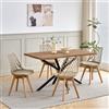 GrandCA HOME Set Tavolo e Sedie da Pranzo, Tavolo da Pranzo Rettangolare da 140 cm, 4 Sedie in Polipropilene a Rete, Adatto per Cucina, Sala da Pranzo e Soggiorno - Legno Scuro + Kaki