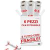 SOLEILUX 6 rotoli pellicola bianca per imballaggio Logata FRAGILE, film estensibile spessore 23 my, 2,2 Kg, altezza 50 cm Extra Resistente per Spedizioni e Traslochi Made in Italy