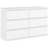 Comò Cassettiera 6 Cassetti 120x39x75 cm con Maniglie a Gola in Legno Bianco