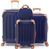 LEADZM Set di Valigie Rigide 4 Pezzi con Beauty Case, Set Valigie con Rinforzi Angolari, Luggage Suitcase Grande 23 kg in ABS (Blu Navy-Marrone)