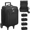 Relavel Organizzatore cosmetico con rotelle con 4 piccole borse per cosmetici, grande organizer da viaggio per cosmetici con 2 grandi ruote, zaino professionale per truccatori con chiusura, nero