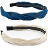 Guiguishiny 2 Pezzi Cerchietti per Capelli Donna Fasce per Capelli Moda Accessori per Capelli Antiscivolo Intrecciati Fasce per Capelli Eleganti Vintage 2 Colori (Beige + Blu pavone, ONE SIZE)
