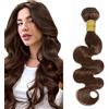 Salharer Ciocche di capelli veri da cucire, ondulati, doppia trama, ciocche singole, capelli Remy, #4, colore castano cioccolato, da donna, 30,5 cm